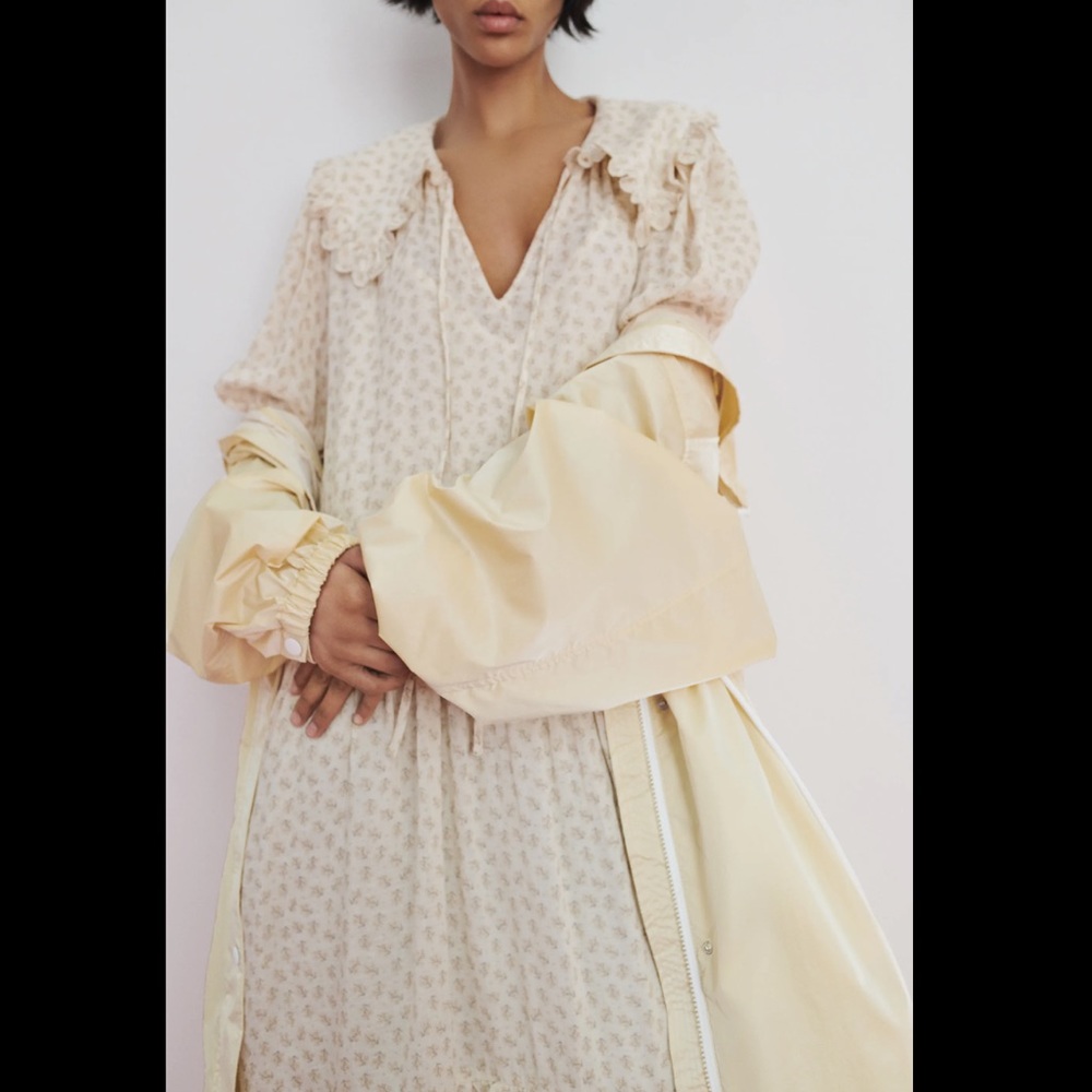 ZARA Floral Printed Muslin Midi Dress Ecru Beige - Picture 9 of 16
